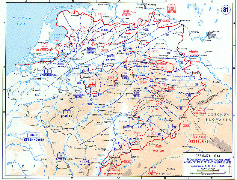 Avance des forces alliées en Allemagne du 5 au 18 avril 1945